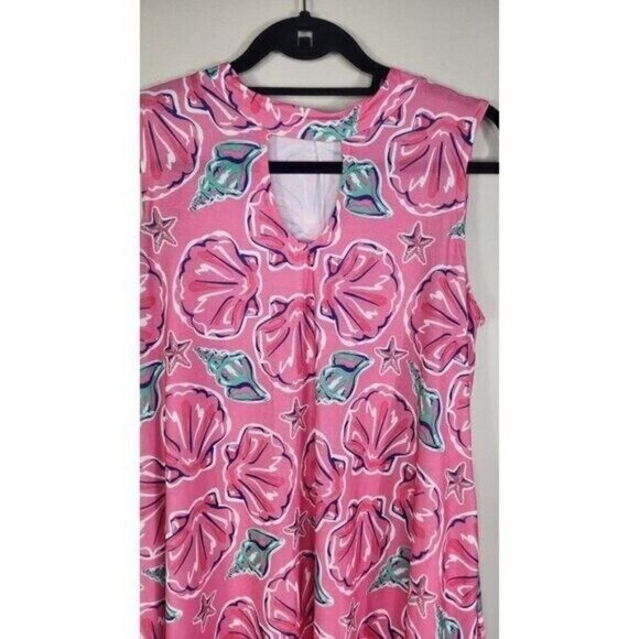 Simply Southern Sleeveless Pink Shells Blue Starfish Beachy Tassel  Dress Size M - Picture 2 of 6